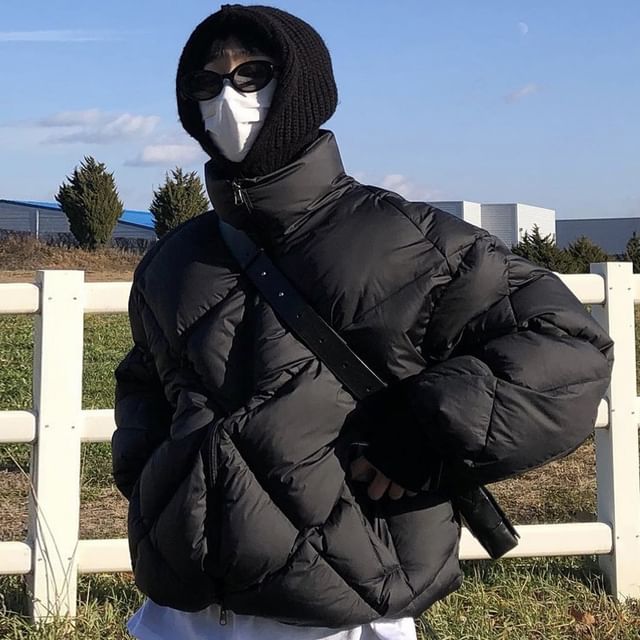 Cropped Puffer High Neck Black Puffer Jacket Reiss Scandinavian