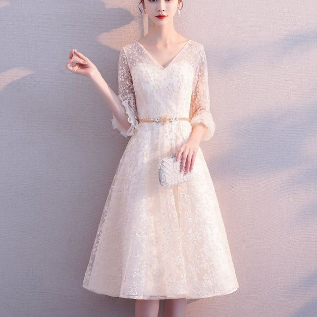 LEFFA - Elbow-Sleeve Lace Panel A-Line Evening Gown / Cocktail Dress | YesStyle LEFFA - Elbow-Sleeve Lace Panel A-Line Evening Gown / Cocktail Dress | YesStyle