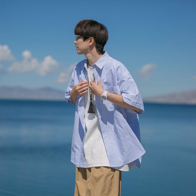 Cowpow-Elbow-Sleeve Striped Shirt