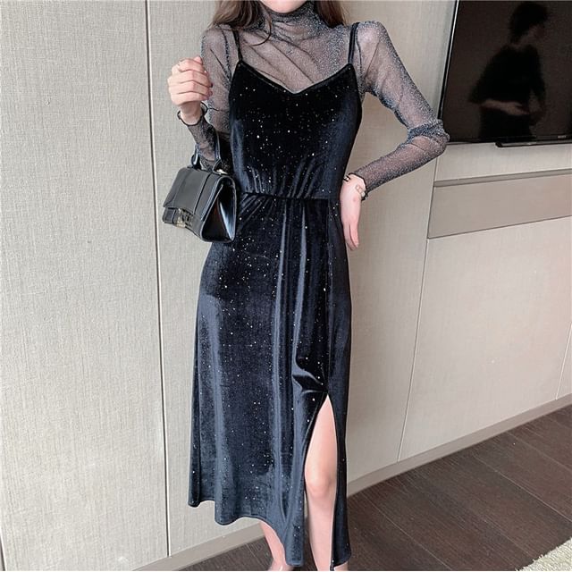 fashion nova glitter dress Rosetta Getty Fitted Turtleneck Maxi Dress | Multi | Size 8
