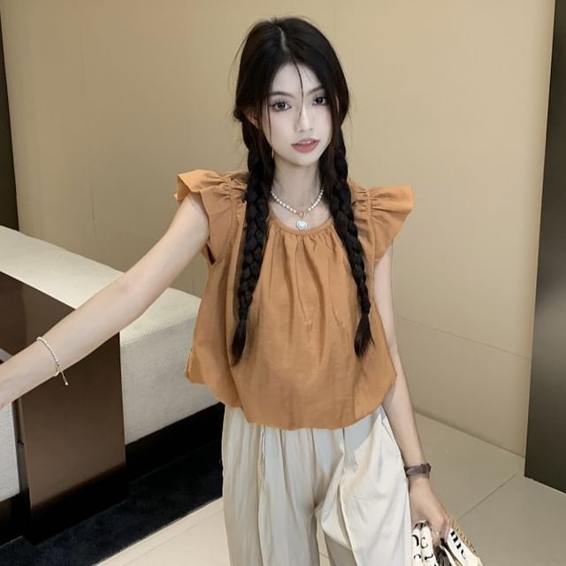 ANORA-Cap-Sleeve Plain Blouse
