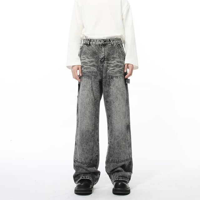 FAERIS-High Waist Washed Wide Leg Jeans