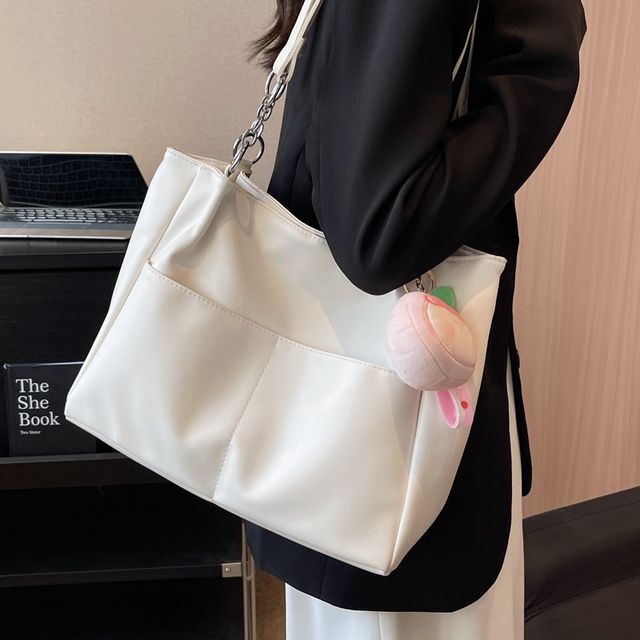 KOCORE-Faux Leather Chained Tote Bag