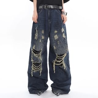 SPUCIKLEI Mid Rise Washed Wide Leg Jeans