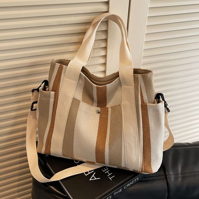 KOCORE-Striped Canvas Crossbody Tote Bag