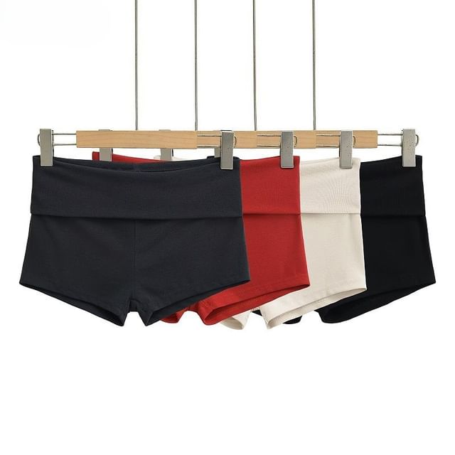Hollahop-High Waist Plain Shorts
