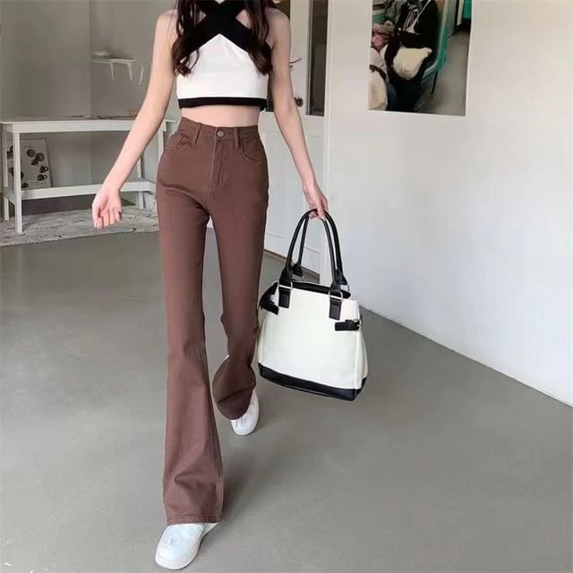 Everose-High Waist Plain Bootcut Jeans