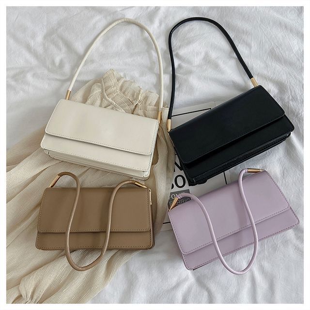 Basaran-Faux Leather Flap Shoulder Bag