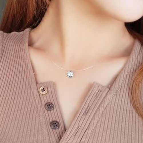 925 Sterling Silver Rhinestone Pendant Fishing Line Necklace