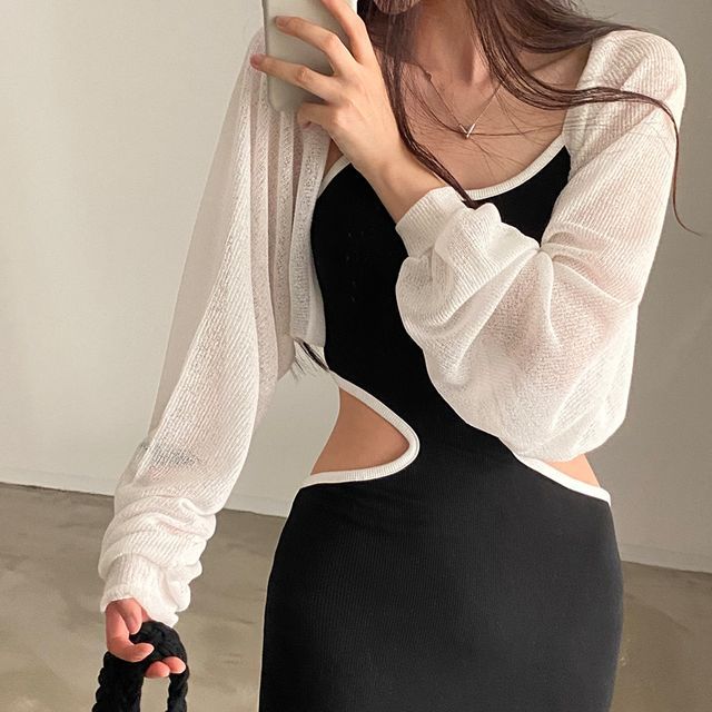 MIKIGA-Plain Bolero Cardigan