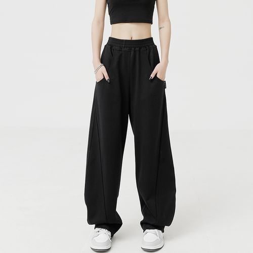 Mid-Rise Loose Fit Trousers with Elasticated Waist