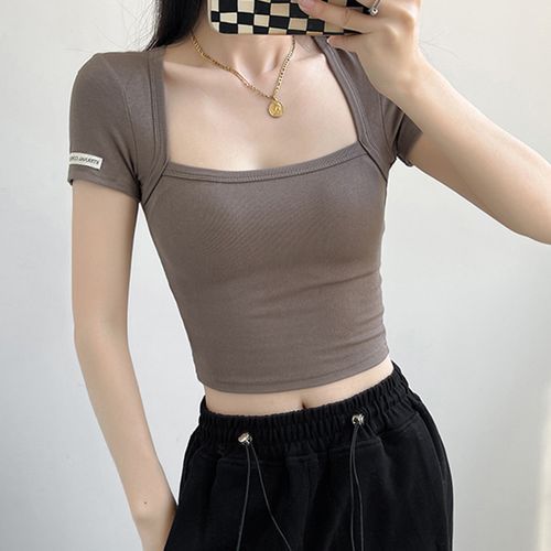 Square-neck cropped T-shirt