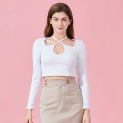 YS by YesStyle - Eco-Friendly Long-Sleeve Halter Neck Top