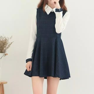 Aigan - Mock Two-Piece Plaid Mini Dress | YesStyle