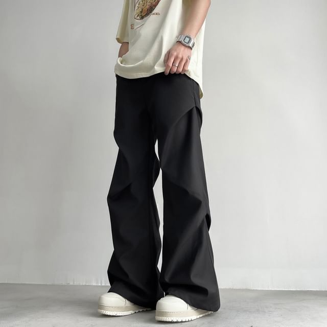 Hushgrain-Mid Waist Plain Wide Leg Pants