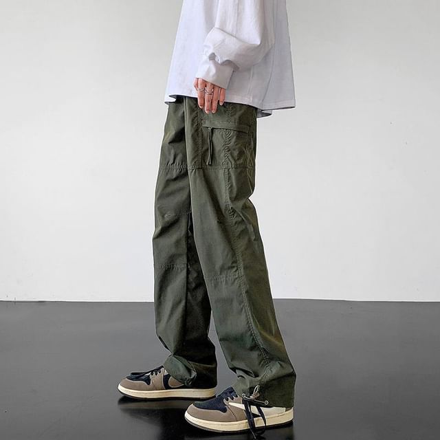 Kimeya-Mid Rise Plain Straight Leg Cargo Pants