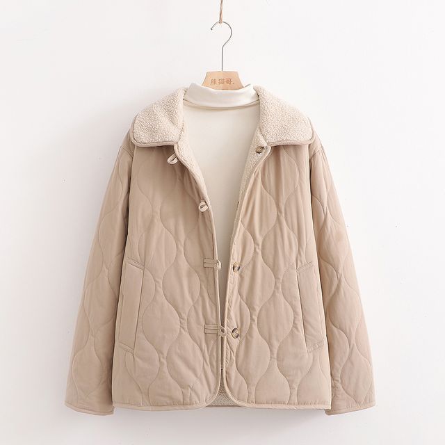 PANDAGO-Collar Quilted Fleece-Lined Single-Breasted Jacket