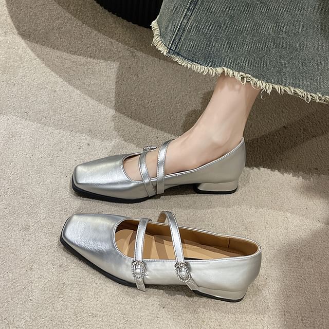 Nikao-Square-Toe Low Heel Double Strap Sandals