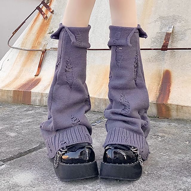 Gentiana-Plain Distressed Knit Leg Warmers
