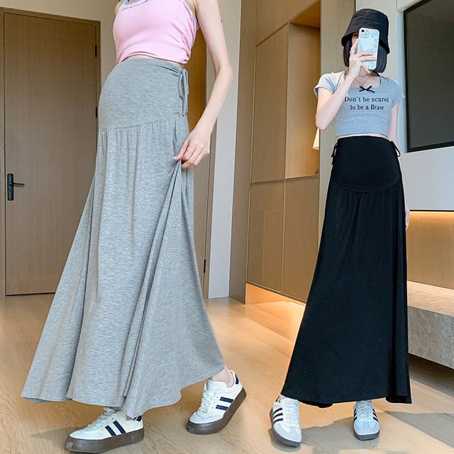 POKU Maternity Plain Maxi A-Line Skirt YesStyle