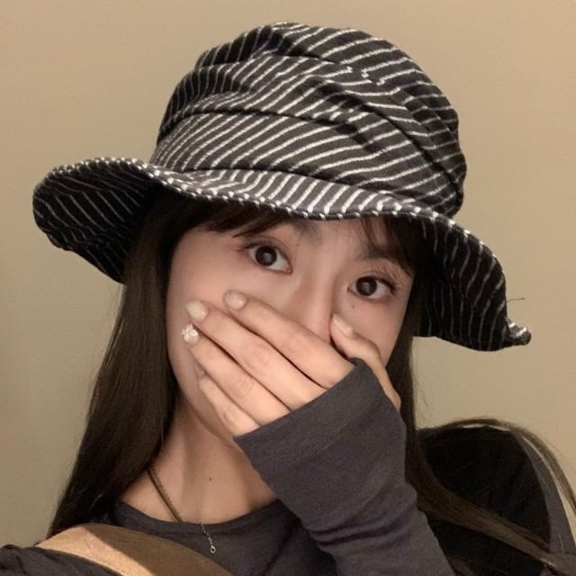 HATHOT-Striped Linen Bucket Hat