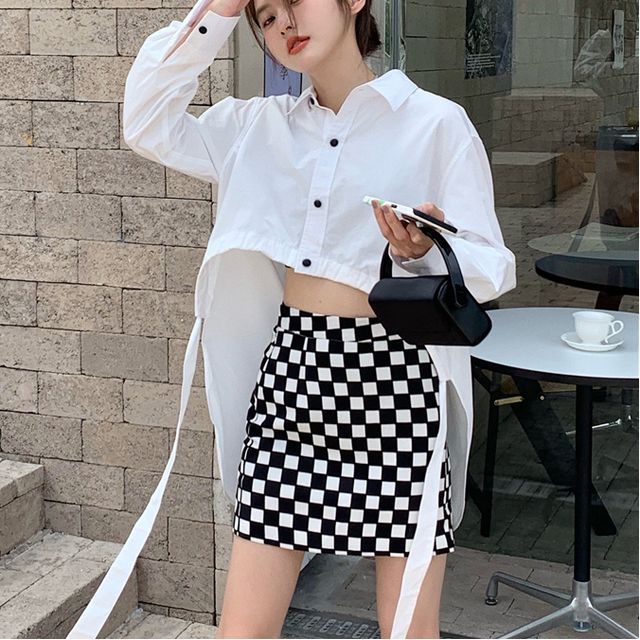 Mini Skirt High Low Skirt With Crop Top Black Basic Low Rise