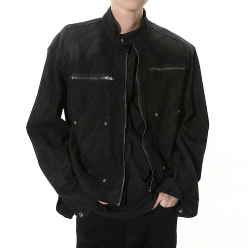 Zip up stand shop collar cargo jacket