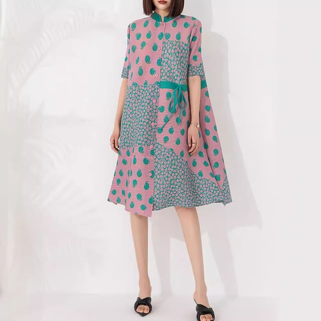 Doowex-Short-Sleeve Dotted Smock Dress