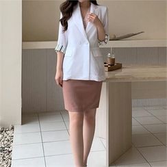 Styleberry - 3/4-Sleeve Double-Breasted Blazer Styleberry - 3/4-Sleeve Double-Breasted Blazer