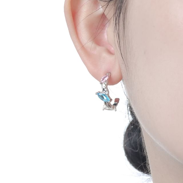 Black Degree-Rhinestone Open Hoop Earring
