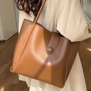 Plain Faux Leather Tote Bag