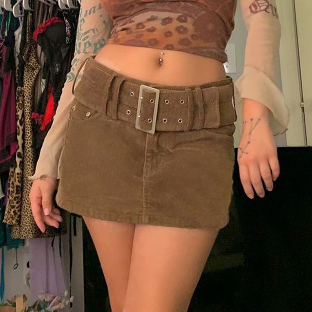 belted corduroy mini skirt