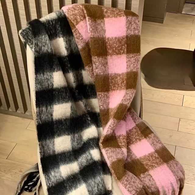 Frior-Plaid Fringe Scarf