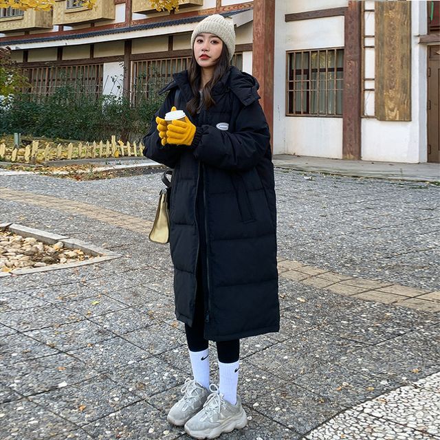 Acoustic Rain-Hooded Plain Puffer Coat