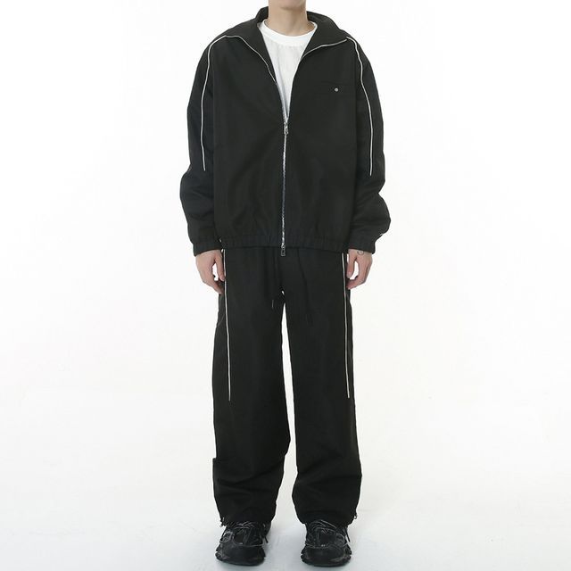 FAERIS-Striped Zip Jacket Mid Rise Wide Leg Pants