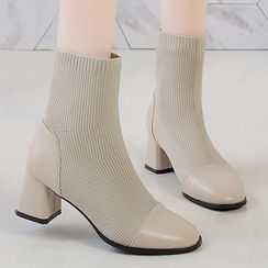 BySEA - Cap-Toe Knit Block Heel Short Boots BySEA - Cap-Toe Knit Block Heel Short Boots