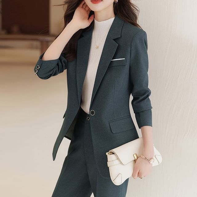 Princess Min-Set Plain Single-Button Blazer High Rise Straight Leg Suit Pants