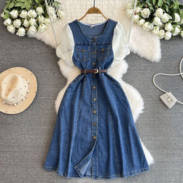 white christmas dresses Suella Chiffon Denim Maxi Dress / Indigo Blue | Meshki main image 0