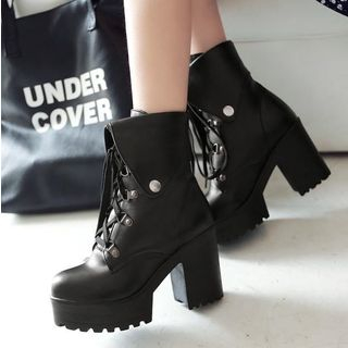 Freesia Platform Chunky Heel Lace Up Short Boots