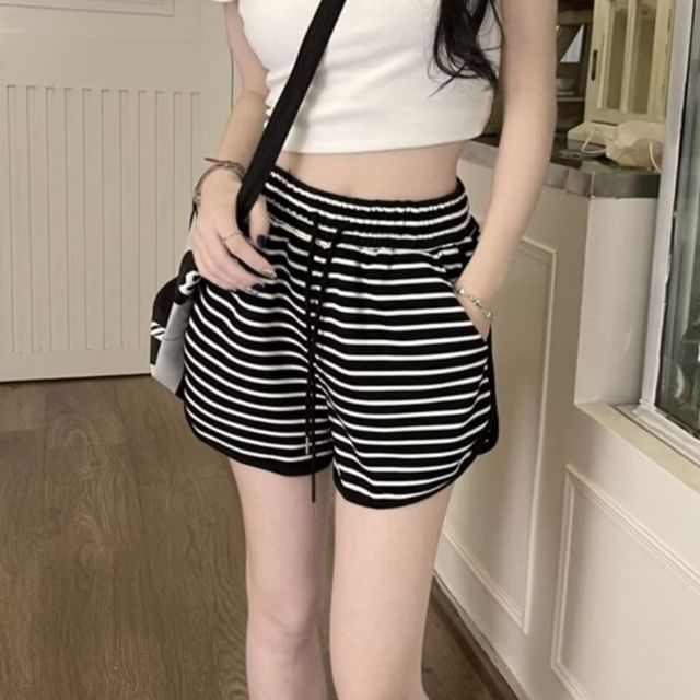 Wildfoea-High Waist Striped Shorts