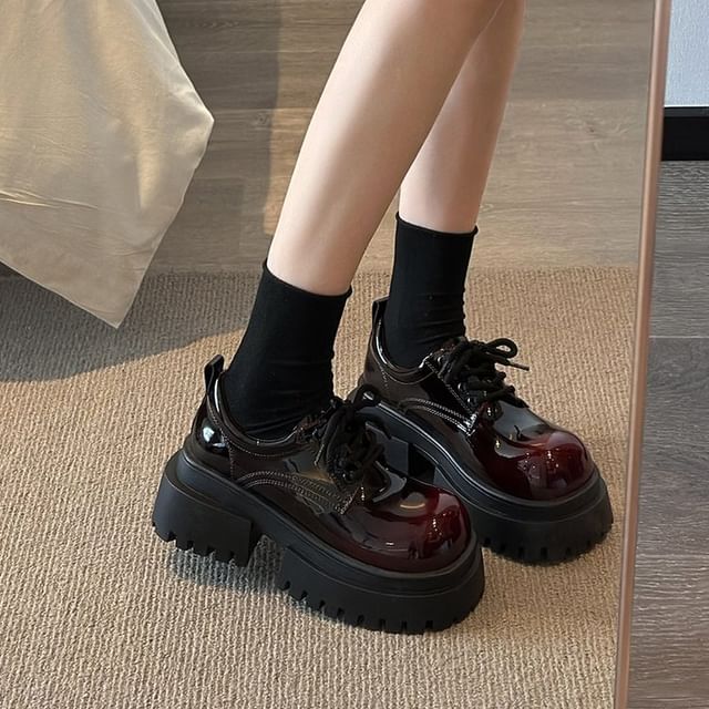 Vindler-Platform Lace-Up Patent Leather Shoes