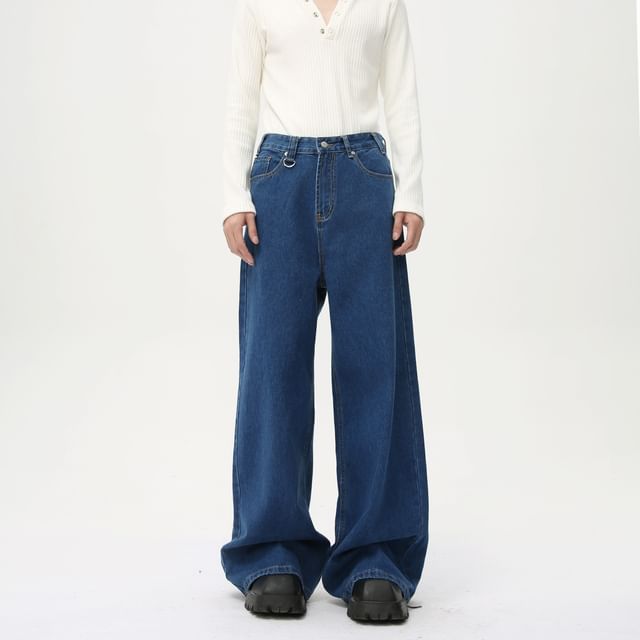 FAERIS-Mid Rise Washed Wide Leg Jeans