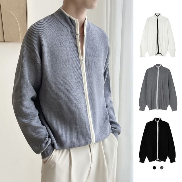 Phoneus-Mock Neck Zip-Up Cardigan