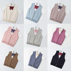 College Affair - V-Neck Button-Up Sweater Vest