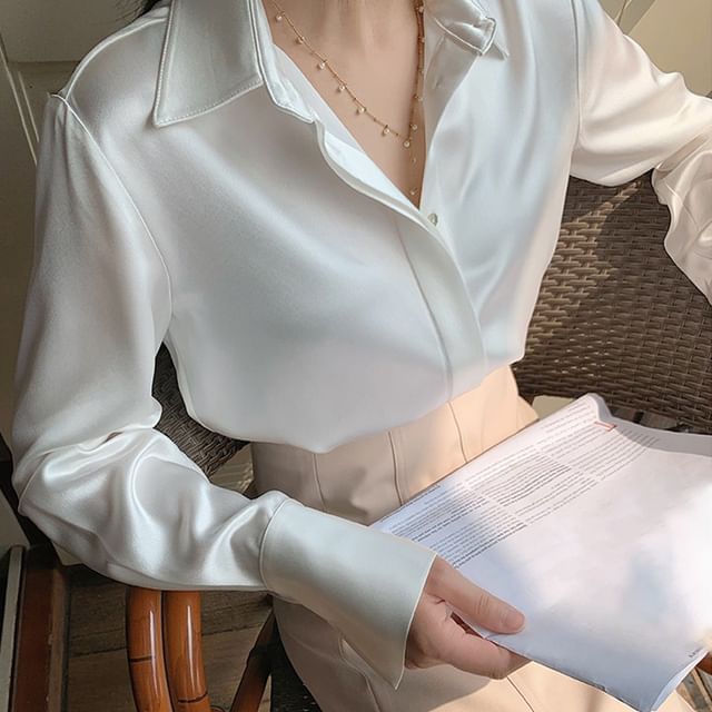 niroshau - Satin Button-Up Shirt | YesStyle