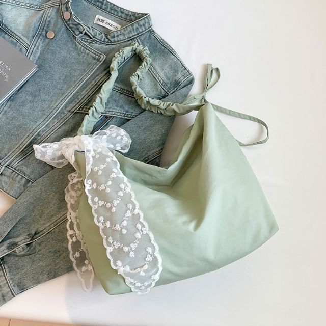 Skyglow-Plain Crossbody Bag Lace Scarf