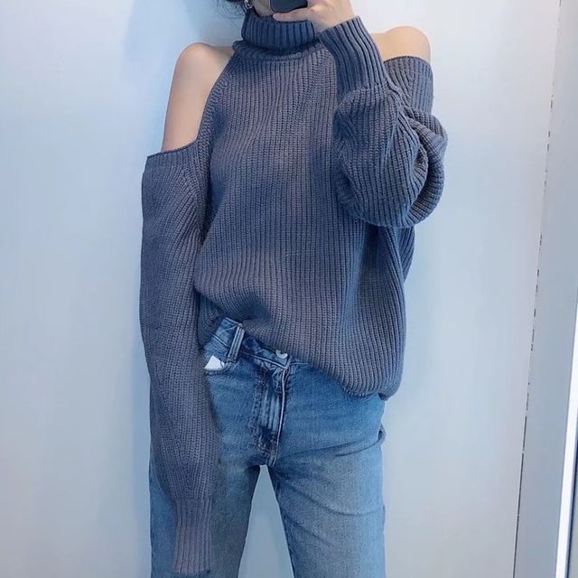 off shoulder turtleneck sweater
