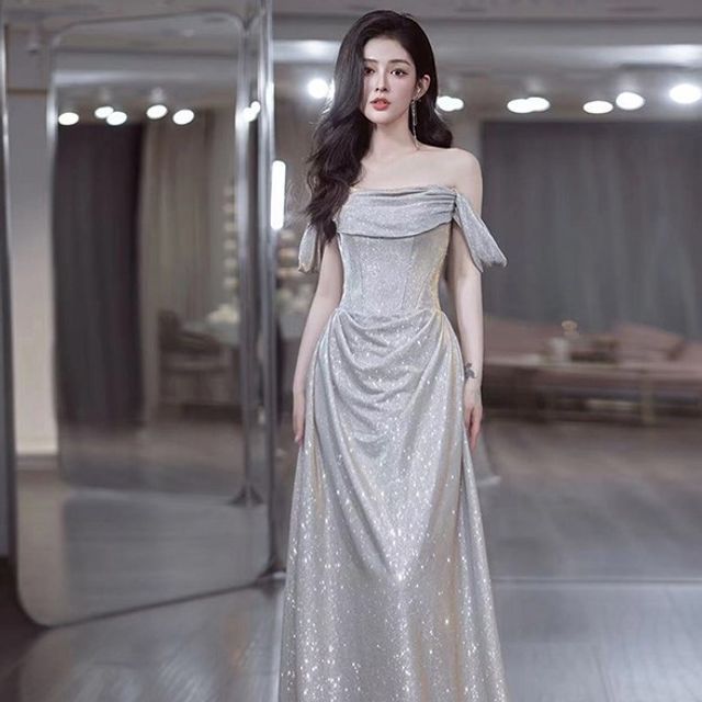 Showstopper - Off-Shoulder Glitter A-Line Evening Gown | YesStyle