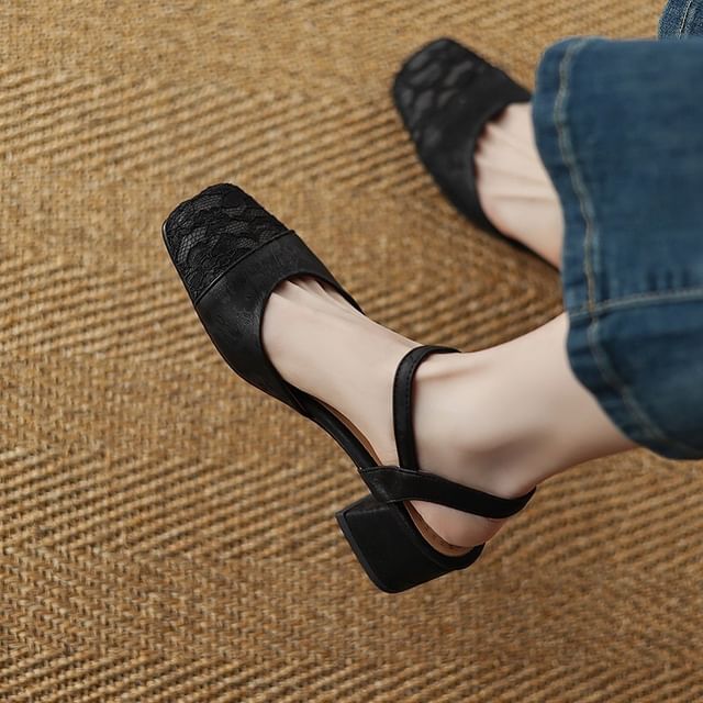 Cinnabelle-Block Heel Square Toe Lace Sandals