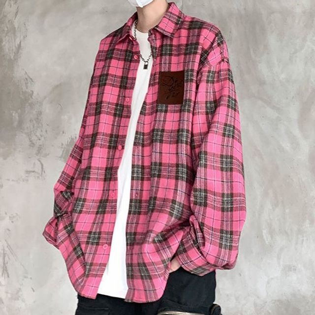 Hushgrain-Long-Sleeve Collared Plaid Shirt